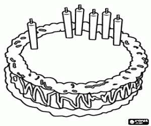 desenho de Bolo de anivers�rio com seis velas para decorar o nome da crian�a para colorir