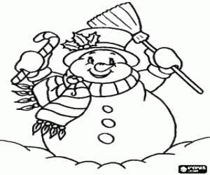 desenho de Boneco de neve feliz e muito elegante no Natal para colorir