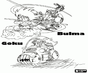 desenho de Bulma em busca das Esferas do Drag�o, com a ajuda de seus ve�culos tecnol�gico e de Goku para colorir