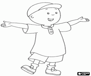 desenho de Caillou com tampa, feliz e de bra�os abertos no ver�o	  para colorir