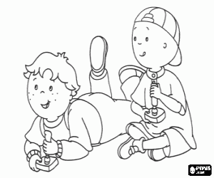 desenho de Caillou e Leo jogando um jogo de v�deo para colorir