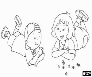 desenho de Caillou jogando as berlindes ou as bolinhas-de-gude com sua amiga Sara para colorir