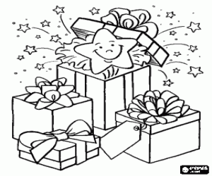 desenho de Caixas de presente de Natal com estrelas para colorir