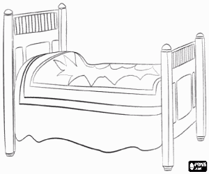 desenho de Cama com colcha e com cabeceira e p� da cama decorados para colorir