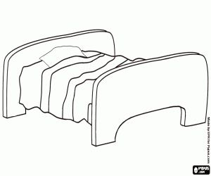 desenho de Cama individual ou de solteiro com cabeceira e p� de cama, colch�o e travesseiro para colorir