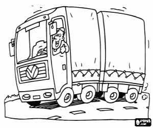 desenho de Caminh�o de reboque com condutor para colorir