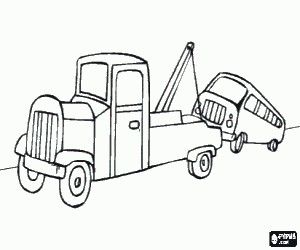 desenho de Caminh�o de reboque puxando o carro danificado para colorir