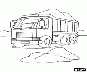 desenho de Caminh�o ou cami�o carregado de terra em uma obra para colorir
