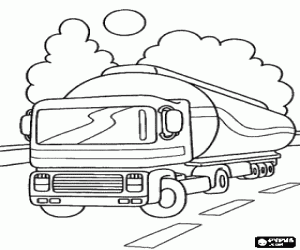 desenho de Caminh�o-tanque circulando na estrada para colorir
