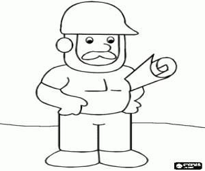 desenho de Capataz o encarregado de uma constru��o com o casco e um rolo de pap�is debaixo do bra�o para colorir