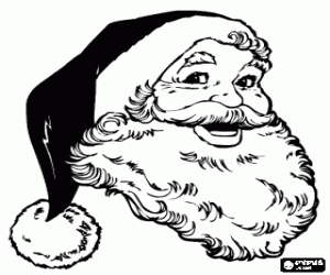 desenho de Cara do Papai Noel ou Papai Natal feliz com seu chapéu e longa barba branca para colorir