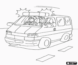 desenho de Carro de pol�cia com as pessoas para colorir