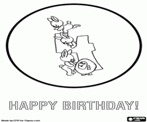 desenho de Cart�o de anivers�rio com animais para crian�as de 4 anos  para colorir