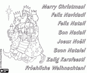 desenho de Cart�o de Natal com os Tr�s Reis para colorir