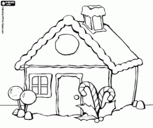 desenho de Casa decorada com enfeites de Natal para colorir