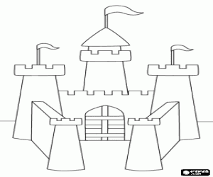 desenho de Castelo com tr�s torres com as suas bandeiras para colorir