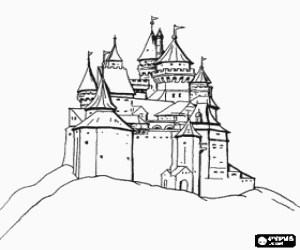desenho de Castelo no topo de uma montanha para colorir