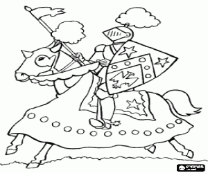 desenho de Cavaleiro a cavalo, tanto em suas melhores roupas para colorir