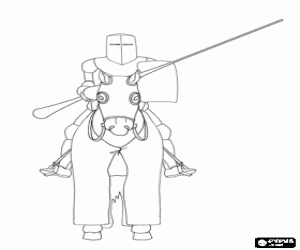 desenho de Cavaleiro com lan�a e cavalo totalmente protegidos prontos pelo combate para colorir