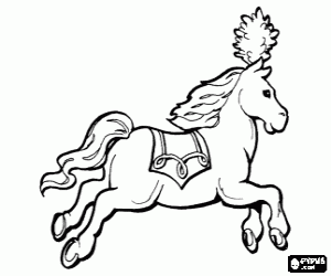 desenho de Cavalo no espet�culo do circo com as penas na cabe�a para colorir
