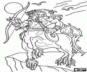 desenho de Centauro armado com arco, flechas e espada - Ser com o corpo ea cabe�a humana e corpo de cavalo para colorir