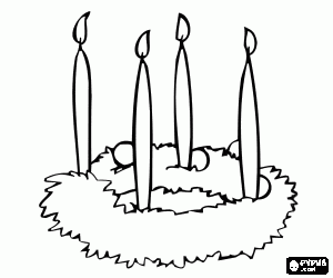 desenho de Centro ornamentai para a tabela de Natal com quatro velas para colorir