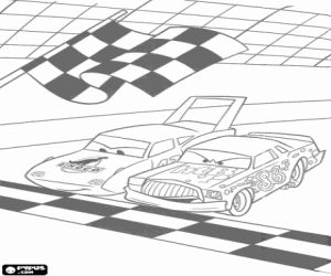 desenho de Chick Hicks pronto para o in�cio da corrida, ao lado de King para colorir