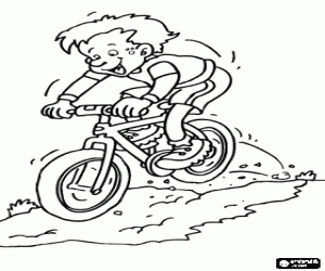 desenho de Ciclista da bicicleta de montanha que desce uma inclina��o  para colorir