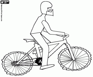 desenho de Ciclista pronto para um corrida de descida em sua bicicleta para colorir