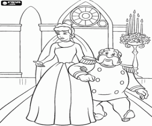 desenho de Cinderela entrando na igreja no dia do seu casamento com o Pr�ncipe de bra�os dados com o Gr�o-duque para colorir