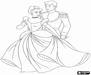 desenho de Cinderela eo pr�ncipe com seus ternos elegantes no pal�cio para colorir