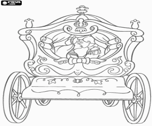 desenho de Cinderela eo Pr�ncipe se beijam na carruagem real ap�s o casamento para colorir