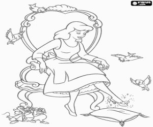 desenho de Cinderela tentando perdeu o sapato de cristal em pal�cio a correr apenas antes da meia-noite para colorir