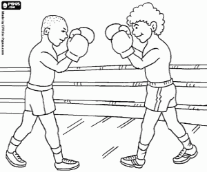 desenho de Combate de Boxe ou pugilismo, lutadores ou pugilistas em posi��o de defesa no ringue para colorir