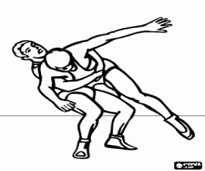 desenho de Combate de luta livre greco-romana, dois lutadores no tatame para colorir