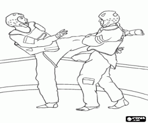 desenho de Combate de Taekwondo, o atleta pratica a t�cnica do pontap� para colorir