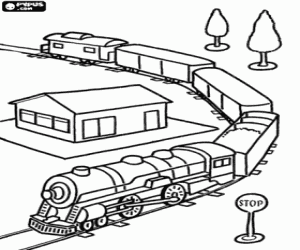 desenho de Comboio de carga que se aproxima da esta��o para colorir