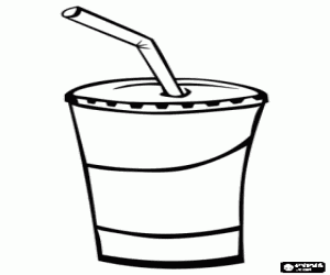 desenho de Copo de refrigerante com uma tampa e uma palhinha de beber para colorir