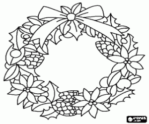 desenho de Coroa decorativa feita de plantas t�picas de Natal para colorir