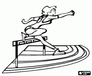 desenho de Corrida com barreira, atleta no salto de um obst�culo para colorir