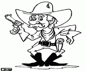 desenho de Cowboy armado com um rev�lver na m�o e pronto para a a��o para colorir