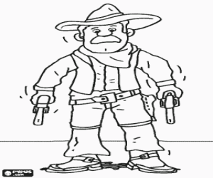 desenho de Cowboy armado ou pistoleiro com dois rev�lveres pronto para um duelo para colorir