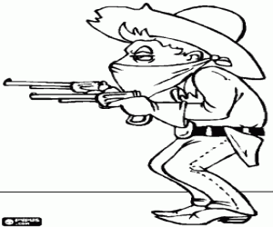 desenho de Cowboy bandido ou ladr�o coberto o rosto com um len�o e duas pistolas apontando para colorir