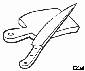 desenho de Cozinha utens�lios - Faca e madeira de corte para colorir
