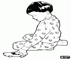 desenho de Crian�a em pijama jogando com um carro de brinquedo para colorir