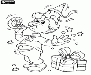desenho de Crian�a feliz e contente em sua festa de anivers�rio para colorir