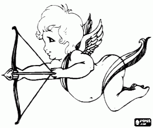 desenho de Cupido atirar uma flecha com um arco para colorir