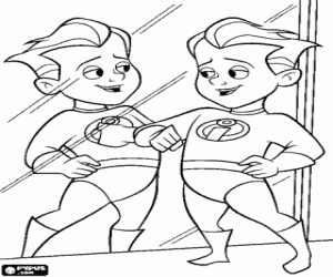 desenho de Dash olhando no espelho com o seu traje de superher�i para colorir