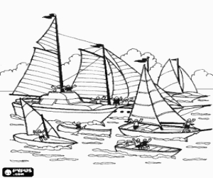 desenho de Diferentes tipos de barcos para colorir
