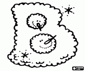 desenho de Dois bonecos de neve no interior dos furos da letra B para colorir